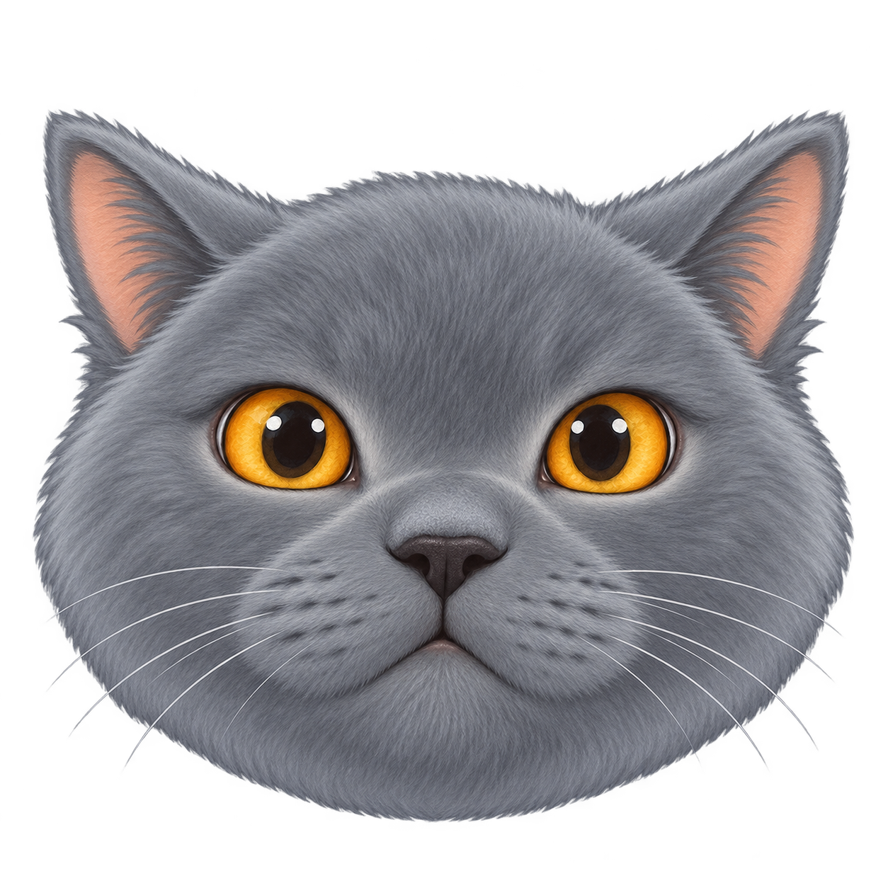 七仔的卡通猫头：灰毛、金色眼睛、圆脸